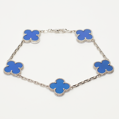 Bracelet Van Cleef & Arpels Vintage Alhambra 5 motifs agate bleu en or blanc Special Order