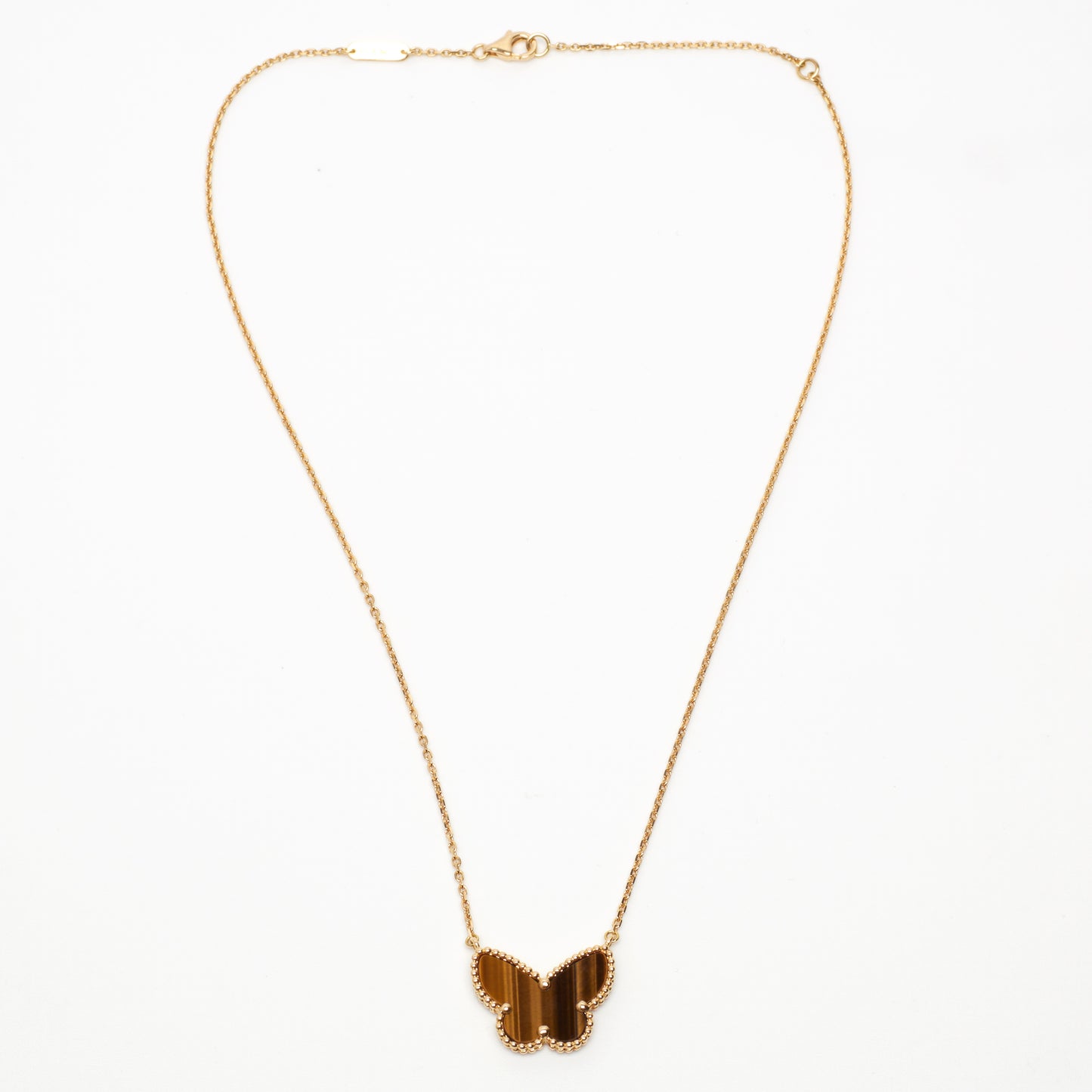 Van Cleef & Arpels Lucky Alhambra Butterfly Tiger's Eye Necklace in Yellow Gold