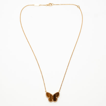 Van Cleef & Arpels Lucky Alhambra Butterfly Tiger's Eye Necklace in Yellow Gold