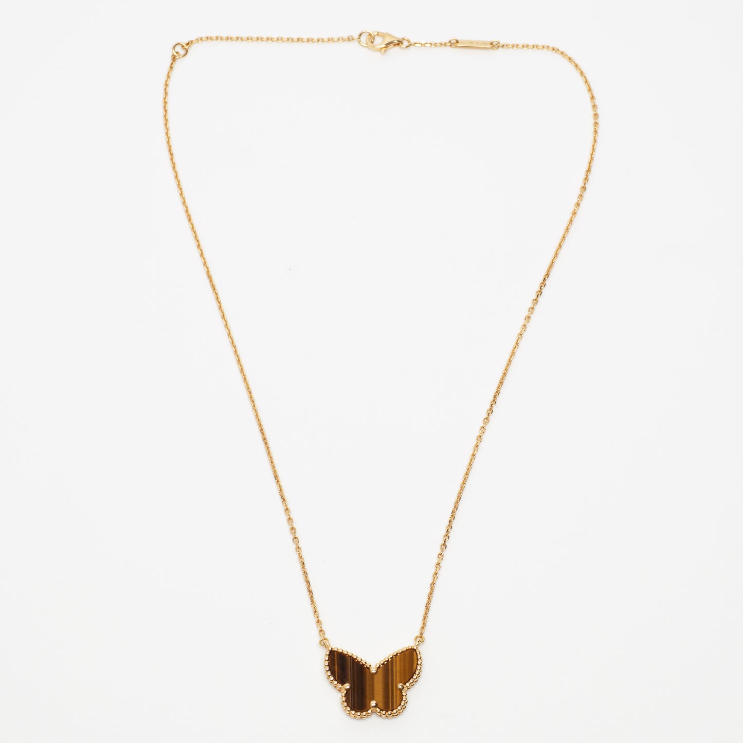 Van Cleef & Arpels Lucky Alhambra Butterfly Tiger's Eye Necklace in Yellow Gold
