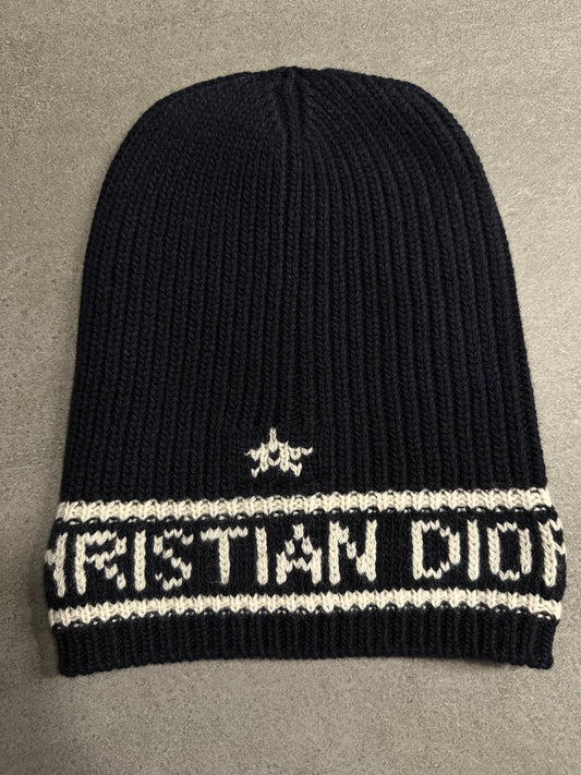 D-White beanie in navy blue cashmere and wool